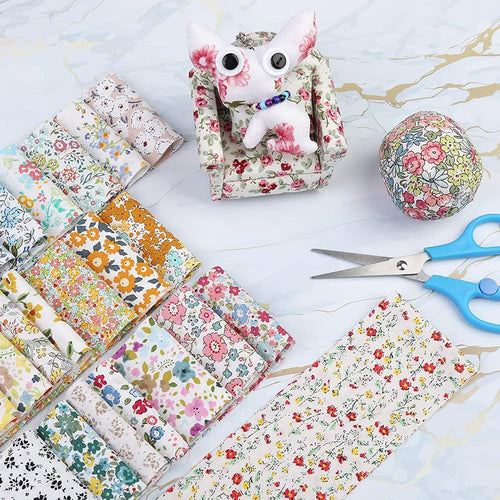 Pre-cut Floral Fabric Squares & Strips, 4"x4" (10x10cm) & 2.36"x20" (6x50cm), Random Colors. Perfect for Quilting, Patchwork